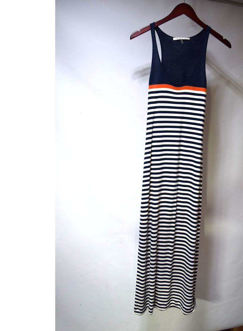 Trina Turk Women’s P Navy White Striped Maxi Dress Orange Accent Sleeveless